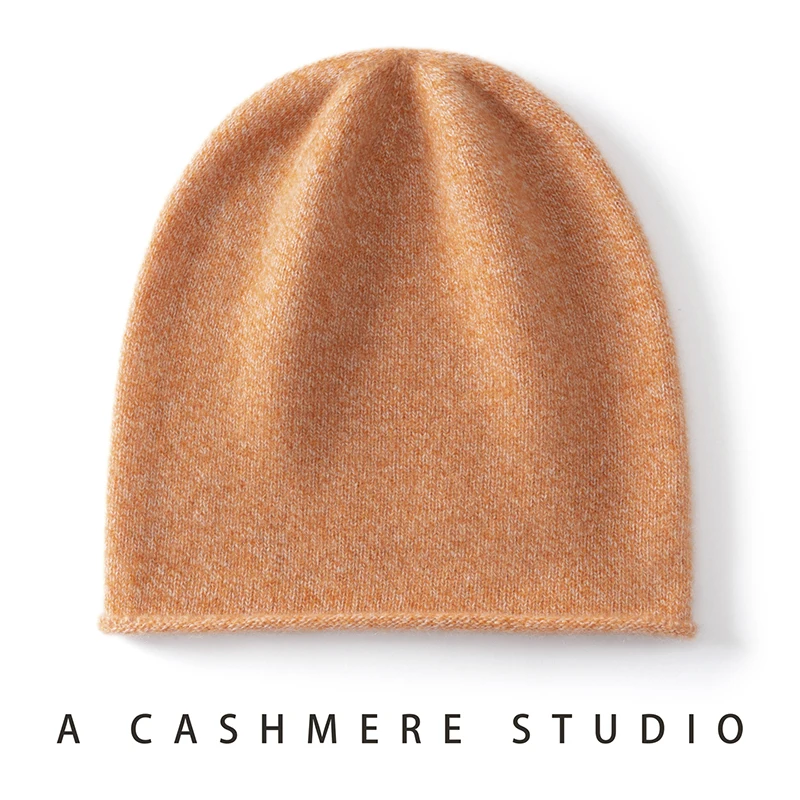 High Quality 100% Pure Cashmere Hat Unisex Knitted Hat Fashion Floral Yarn Rolled Edge Hat Warm Windproof Ear Protection Hat