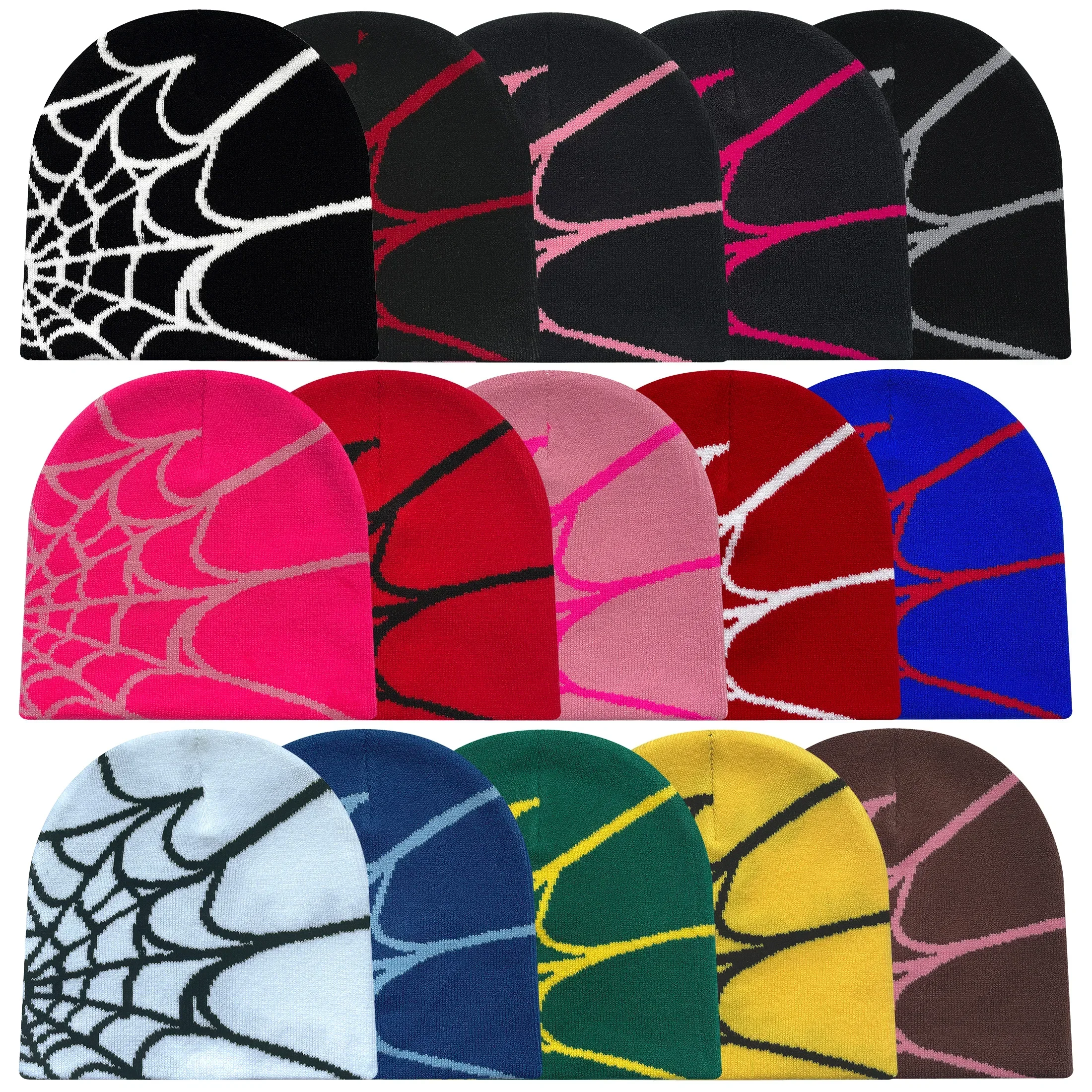 Gorros de punto con diseño de telaraña Y2K para hombre y mujer, gorros tipo beanie, gorros cálidos góticos, gorros de hip-hop urbanos nuevos
