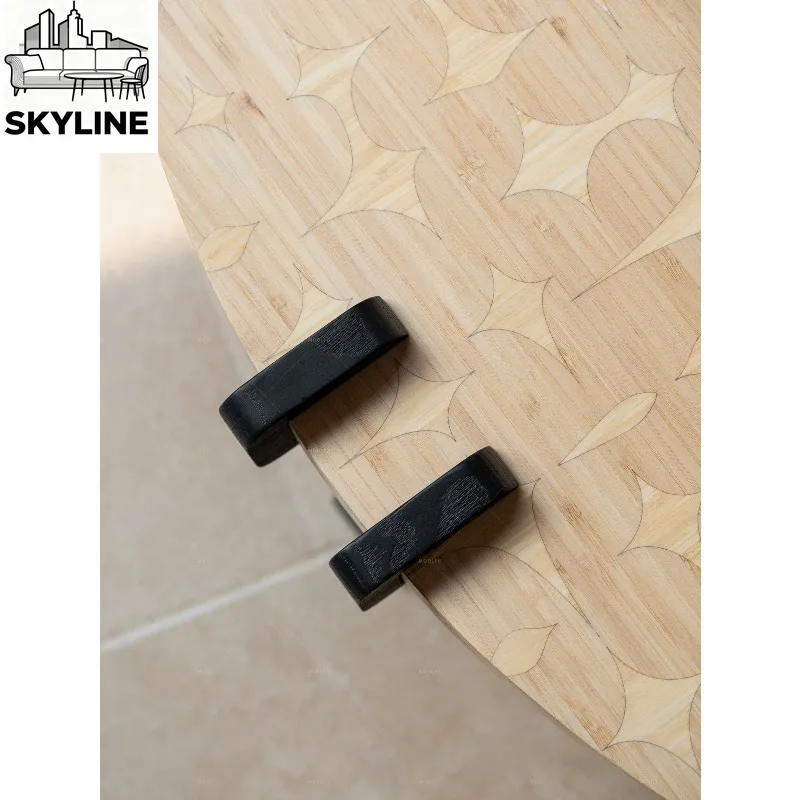 Medieval Parquet Round Coffee Table, Modern Light Luxury Creative Designer Table for Living Room