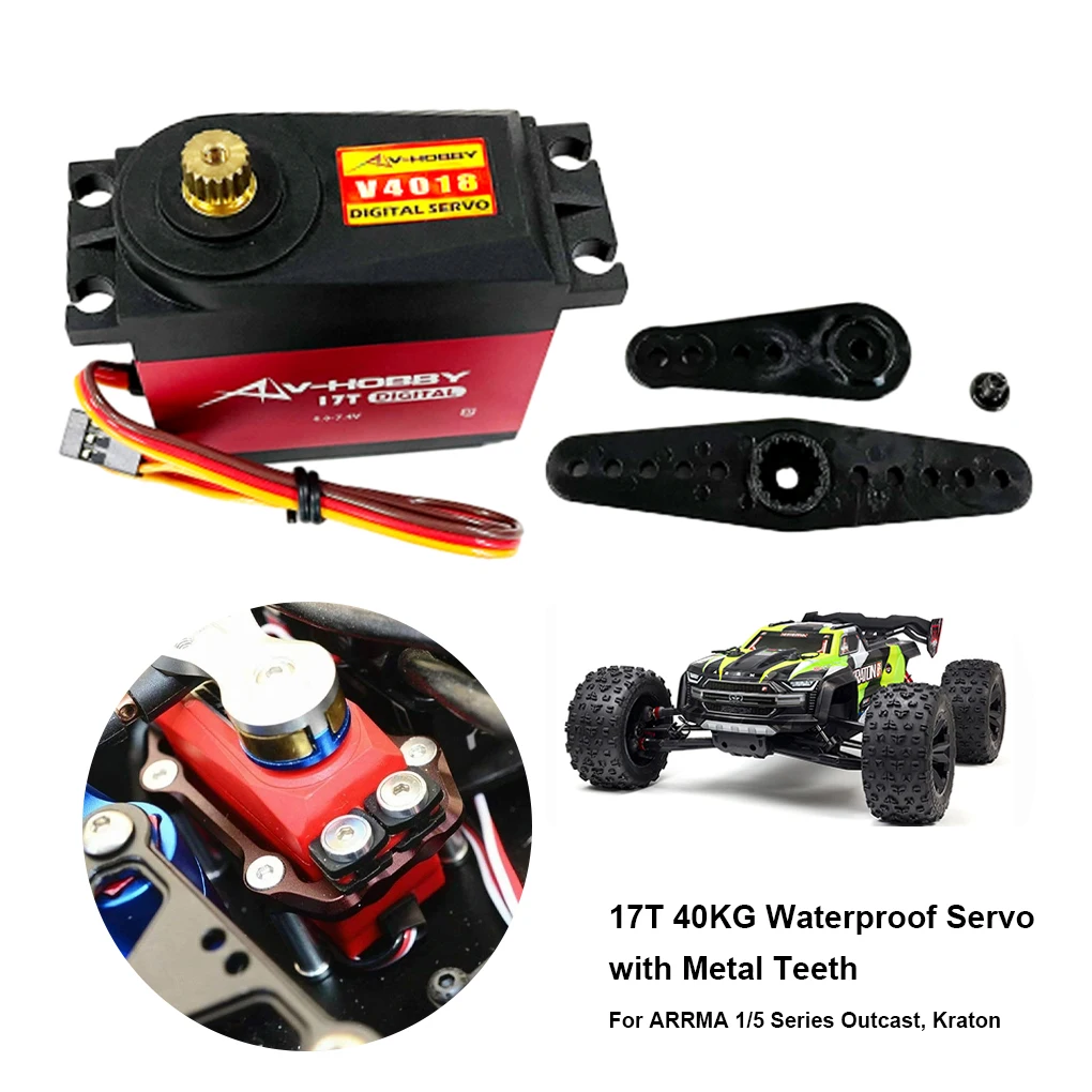 Metal Gear Servo For ARRMA 1/5 RC 17T 40KG Car Metal Gear Waterproof Servo for RC 1/5 ARRMA Outcast Kraton