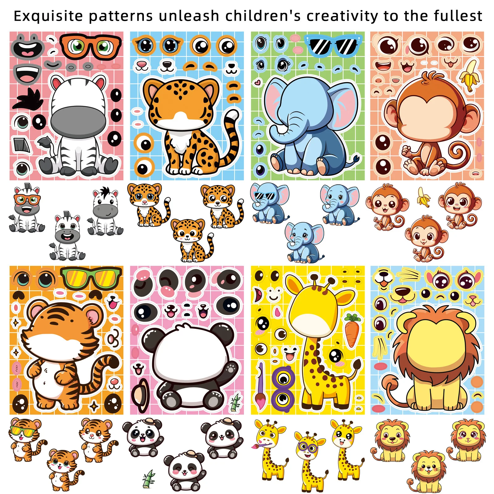 Cartoon Animal Puzzle Stickers DIY Make a Face Waterproof Decorative Stickers for Notebooks Luggage Student Stationery
