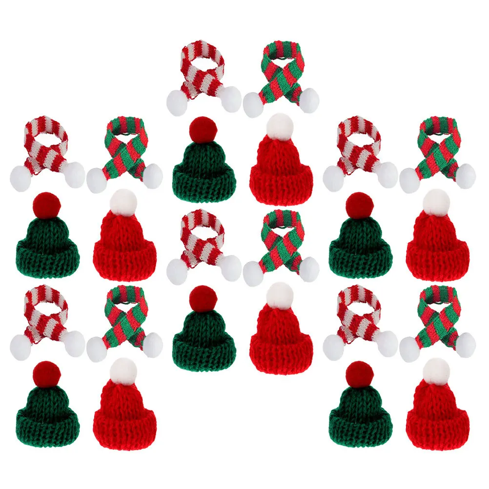 

24Pcs Mini Christmas Knit Hat Scarf Festive Holiday Party Supplies Xmas Wine Bottle Cover Bottle Decor Mini Knit Hat
