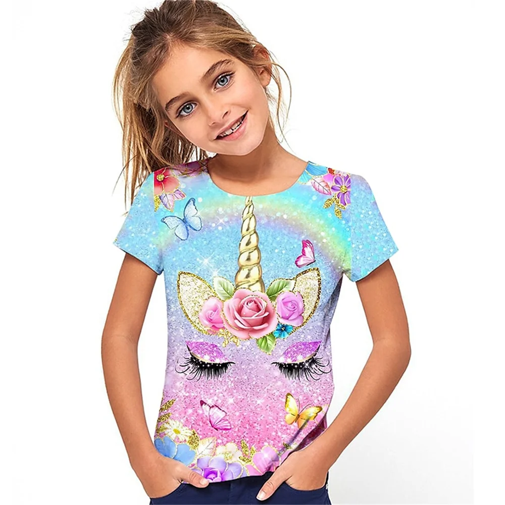 Baby Girl T-Shirt Summer Casual Comfortable Breathable Short Sleeve 3d Printed Fun Girls' T-Shirt Children'sclothing