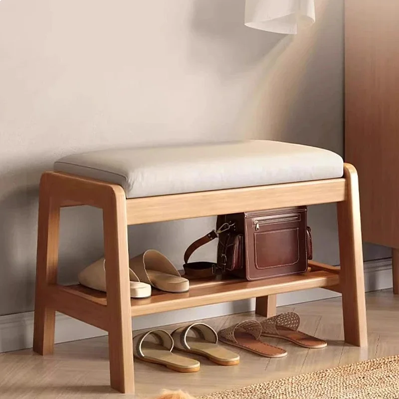 ‌Solid Wood Shoe Bench with Storage, Multi Layer Shoe Rack, Comfortable Cushioned Seat, Space Saving Entryway Organizer