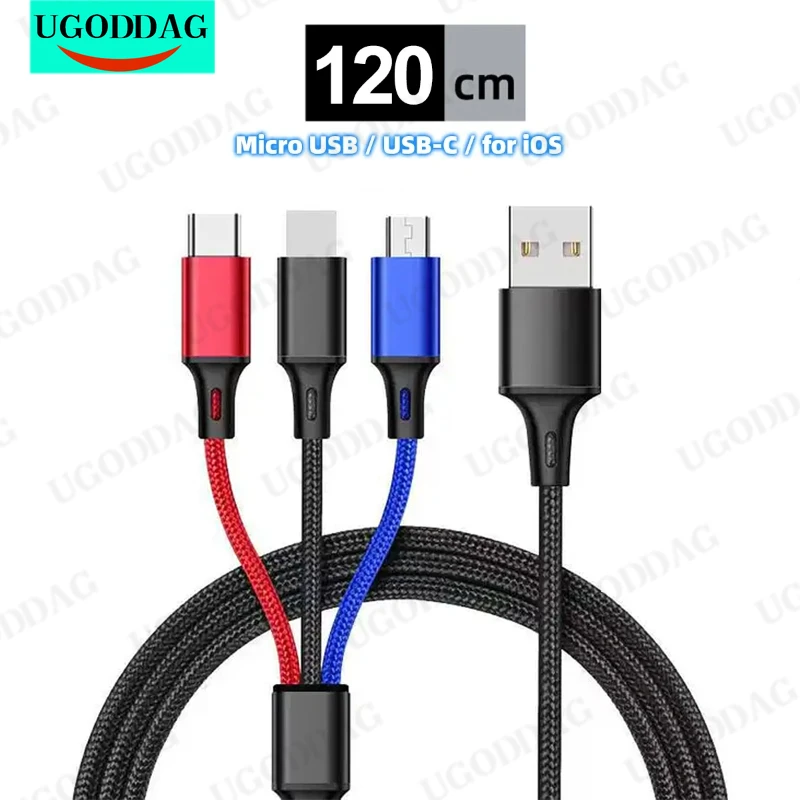 3 In 1 USB Cable Short Micro USB Type C Cable For iPhone 13 12 11 Samsung Xiaomi Mobile Phone Charger Cable Mini Wire