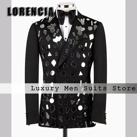 Superglänsande ornament, kostymer för män, 2-delade Peak Label, bröllopsfestkläder, smoking, anpassade kavaj, byxor, herrkostymer 10 best sales glänsande herrkostym - №6