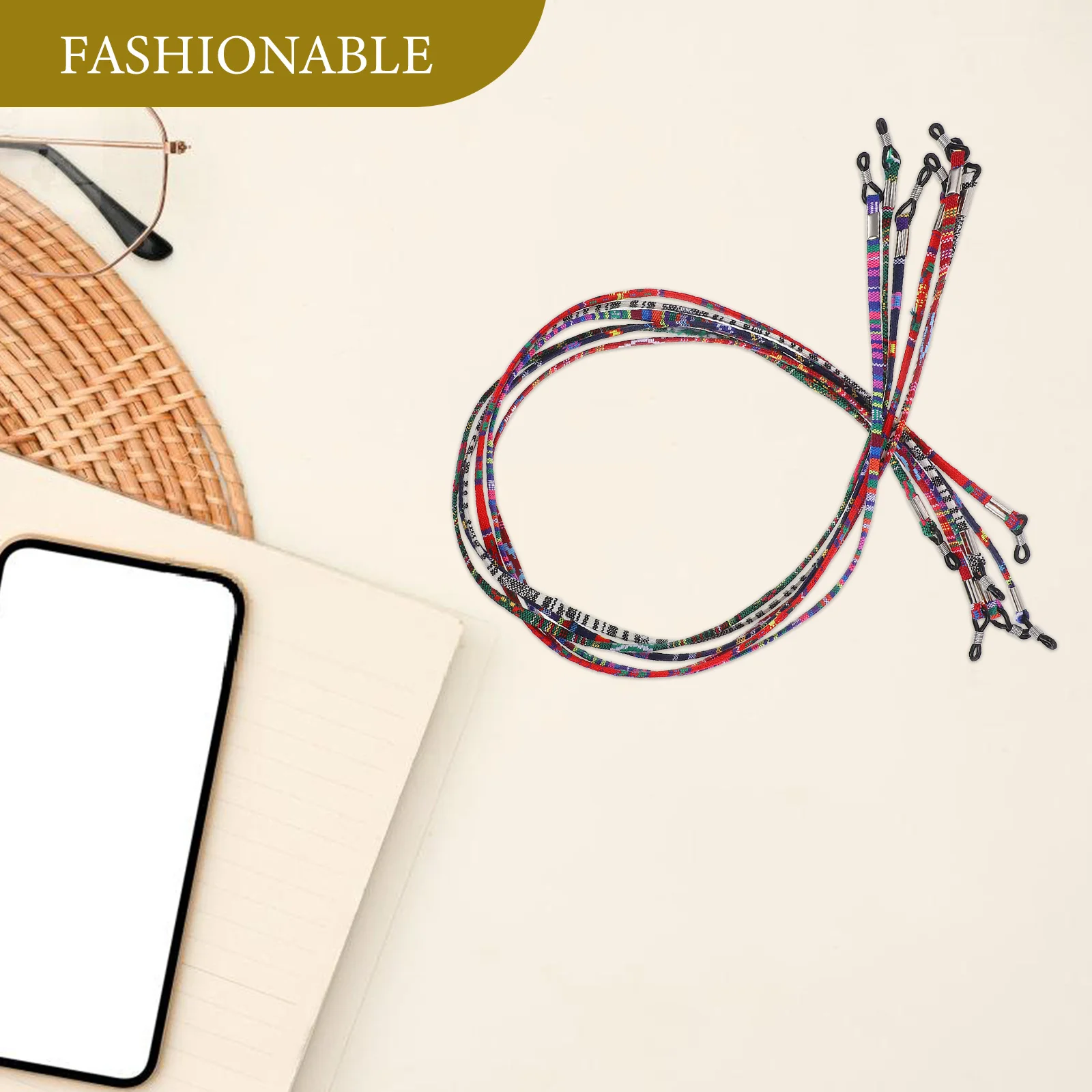 

6Pcs Ethnic Style Eyeglass Chain Holder Flexible Material Secure Nearsighted Sunglasses Eyewear Retainer Multicolor
