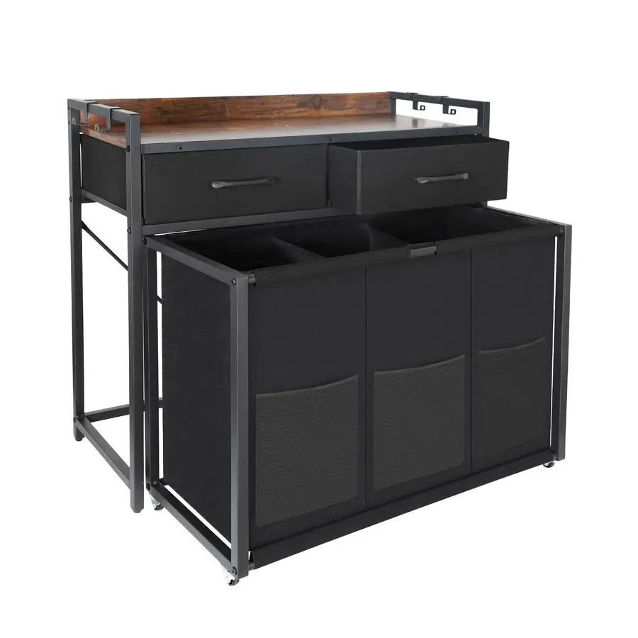 

Laundry Sorter with wheels, Laundry Hamper 3 Section with shelf 3 10.5 Gal 120L Capacity, Laundry Basket with Drawers for Clothe