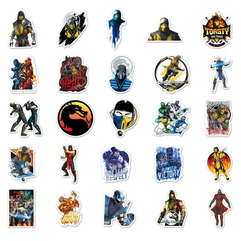 50/30/10PCS Liu Kang Raiden Scorpion Popular Game Surrounding Graffiti Stickers Handbook Luggage Waterproof Decorative Stickers