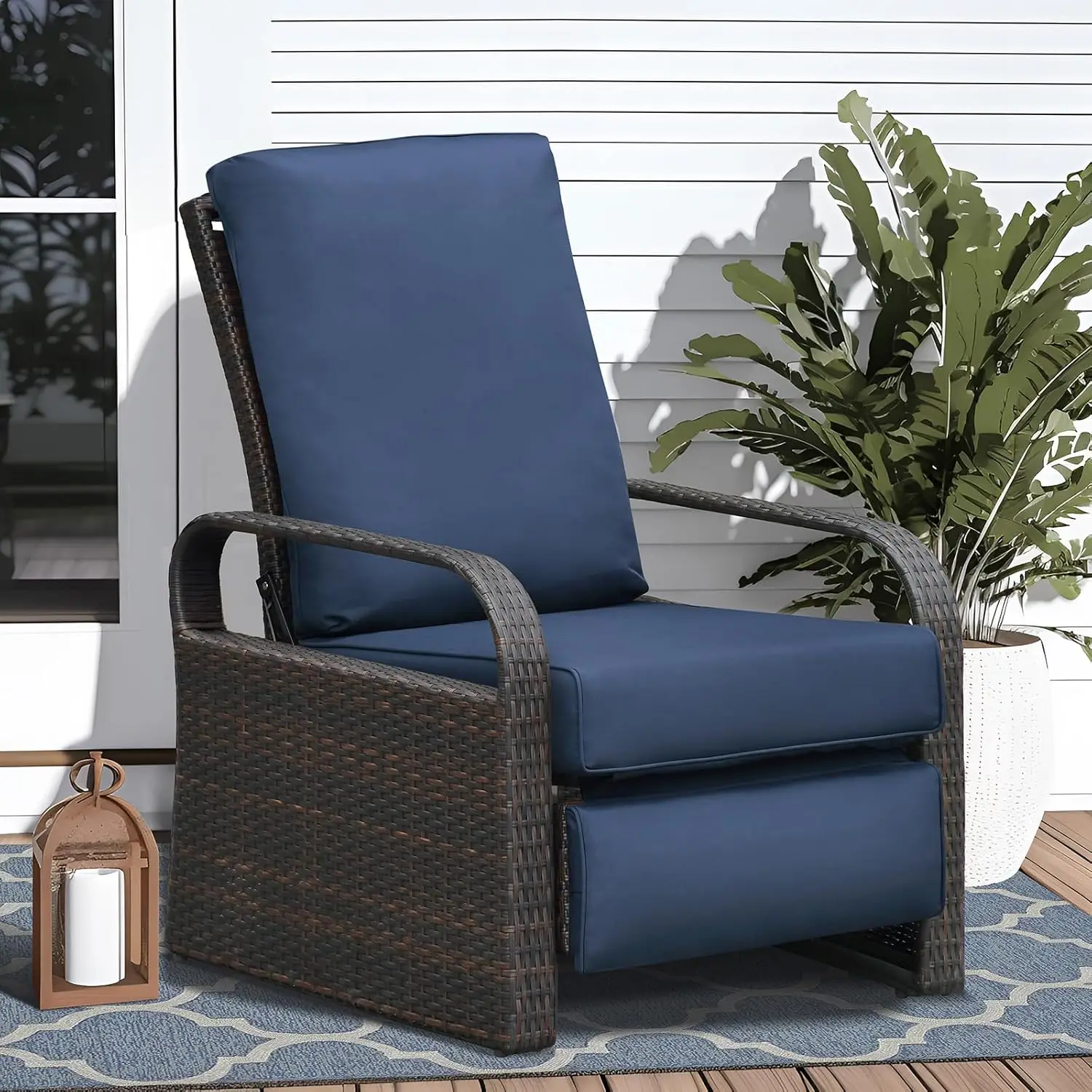 Indoor Outdoor All-Weather PE Wicker Adjustable Reclining Lounge Chair with Durable Aluminum Frame and Removable