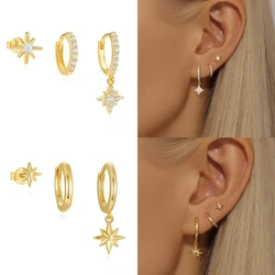 3pcs/set Classic Small Round Circle Huggies Earrings for Women Vintage Octet Star Zircons Stud Earring Stacks Party Jewelry Gift