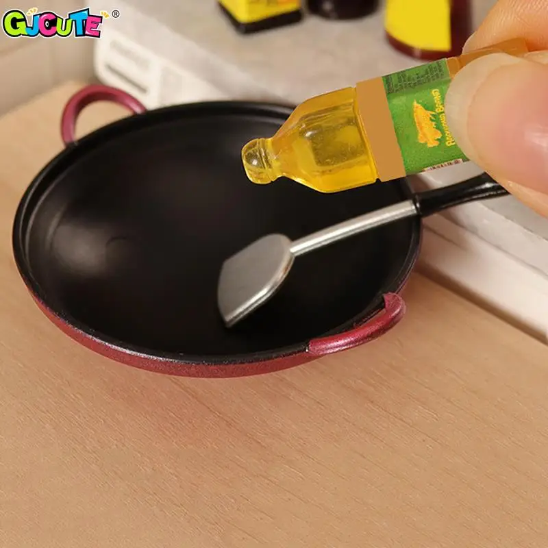 1set 1/12 Dollhouse Simulated Wok Spatula Set Miniature Frying Pan Cooking Pot Kitchen Cookware Dolls House Accessories