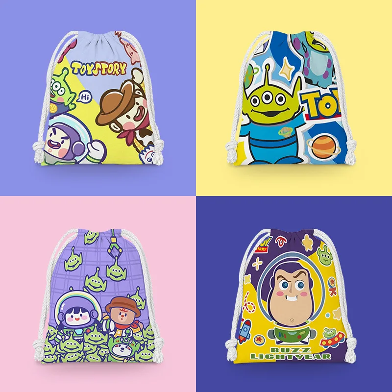 Disney Anime Toy Story Bundle Pocket Kawaii Woody Drawstring Cartoon Bag Buzz Lightyear Lotso Storage Bag Wash Bag Kids Gifts