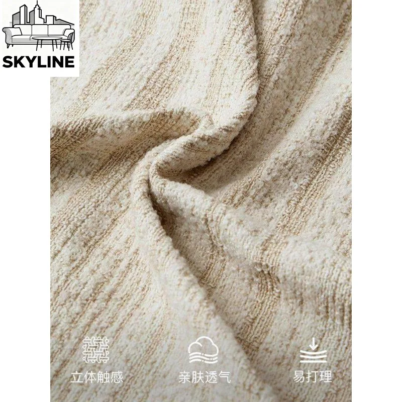 Gentle Cream Tone Cotton Linen Straight Sofa Retro Meteor Stripe Detachable Washable Fabric Compact Leisure Sofa For Household