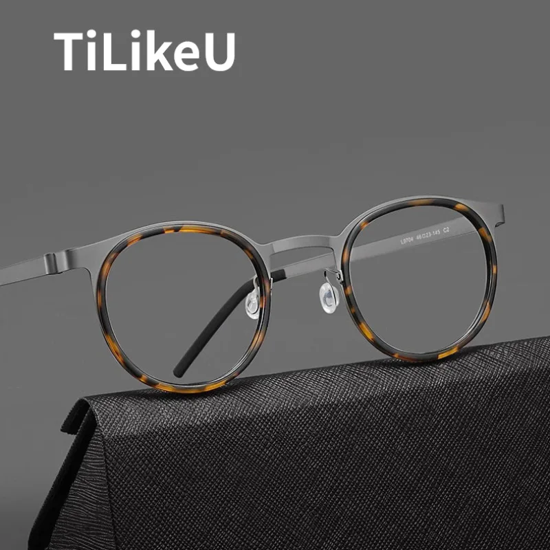 

Denmark Designer Same Pure Titanium Screwless Eyeglasses Ultra-Light Men Retro Round Anti-Blue Light Glasses Frame Eyewear 7904