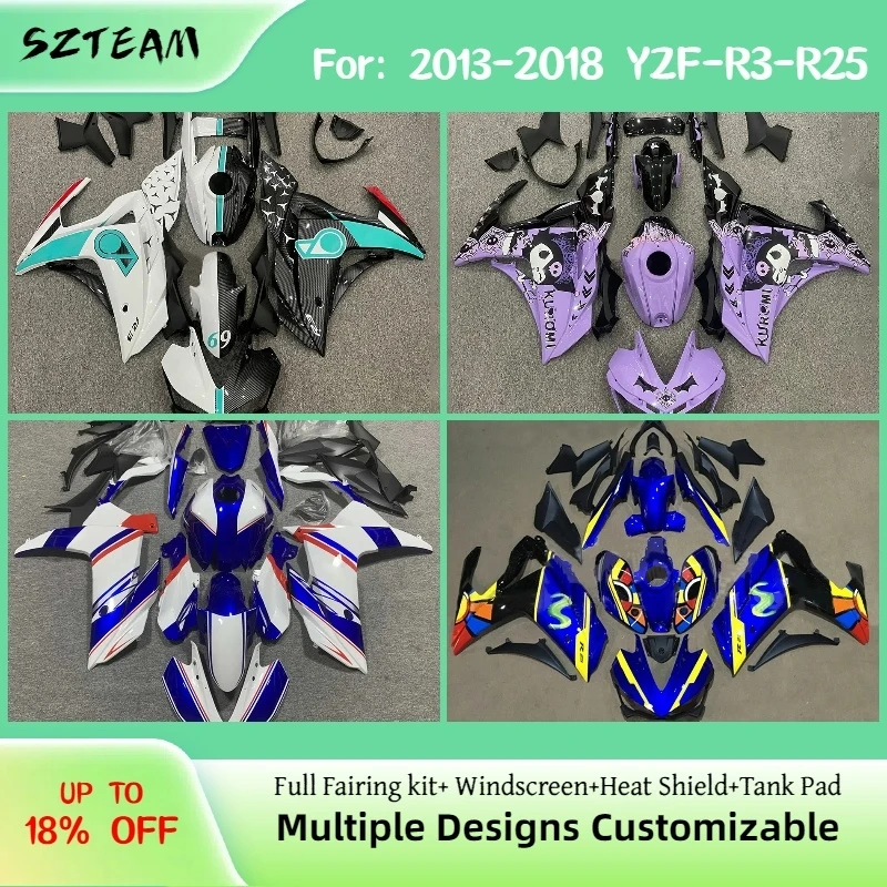 

Motorcycle Fairings for YAMAHA YZF-R3 R25 2013-2018 ABS Plastic OEM Style Injection Molded Fairing Kit YZFR25 R3 13-18 Pro