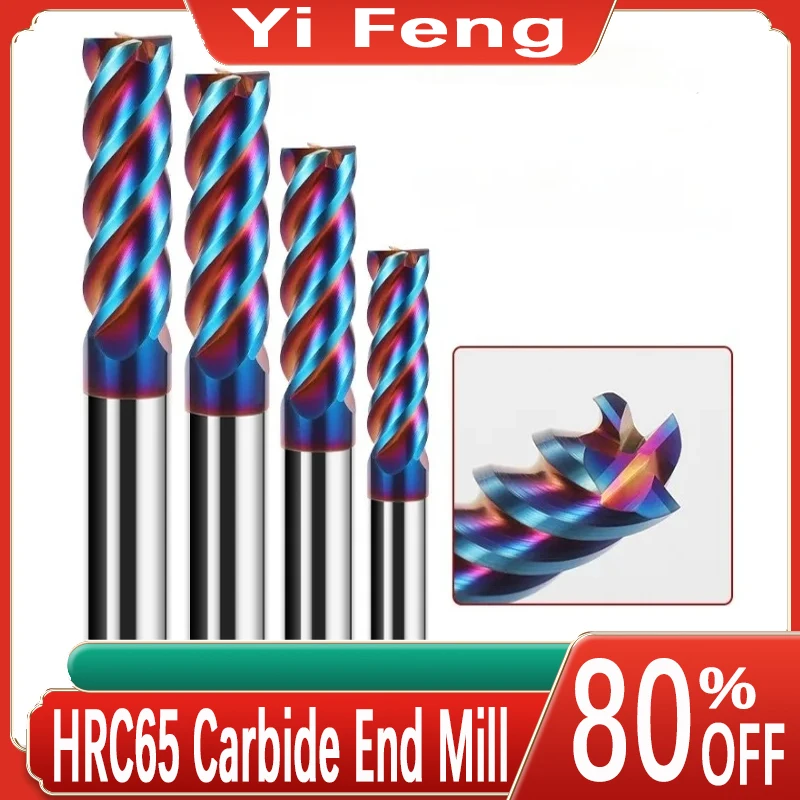 Fresa de extremo de carburo HRC65 de 4 flautas, herramientas de corte CNC, fresas de fresado de carburo de aleación, fresa de acero de tungsteno,