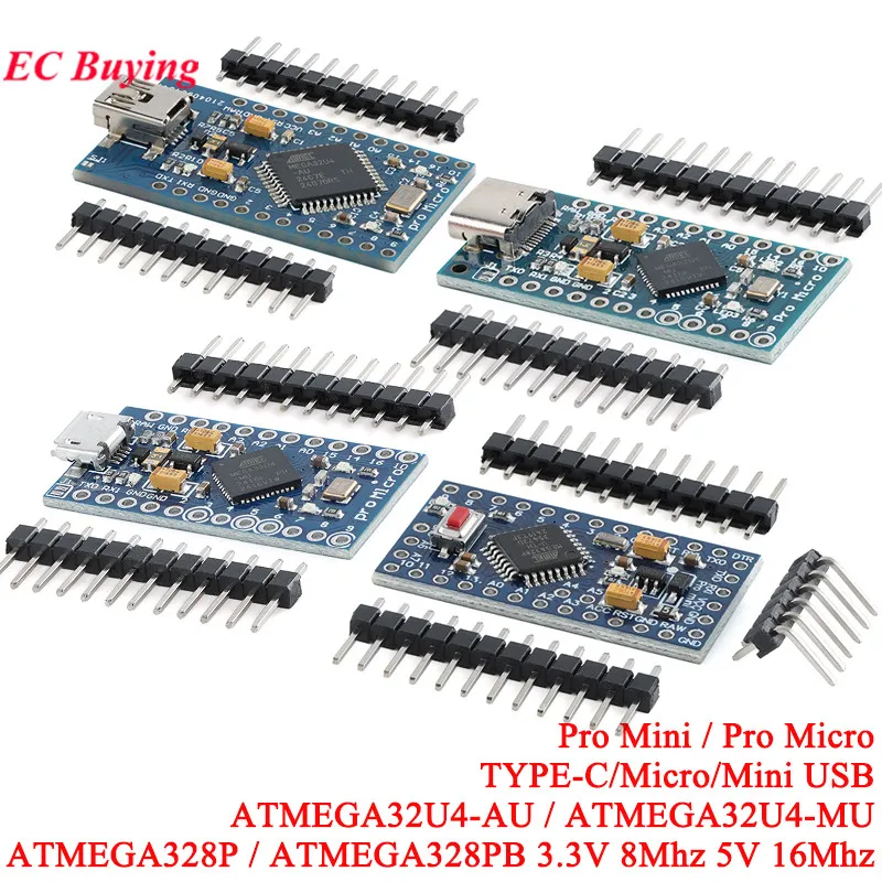 1-2szt Pro Mini 328 Atmega328P 5V 16MHZ 3.3V 8MHz ATMEGA328 Mini Pro ATMEGA328PB 328PB ATMEGA32U4 Dla Arduino Kompatybilny Nano