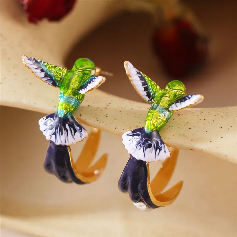 Orecchini da donna 3D colibrì orecchini gioielli animali carino Girly Ear accessori regali per feste di matrimonio