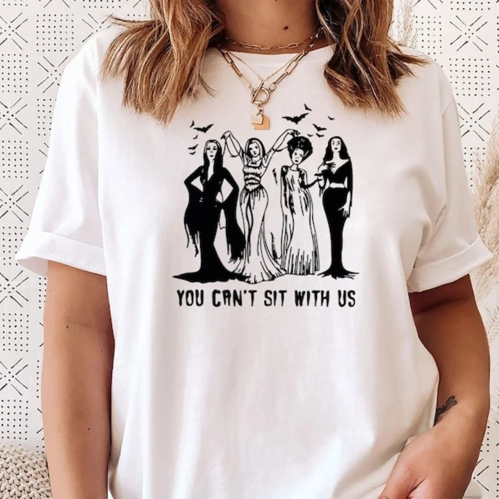 YOU CAN'T SIT WITH US Halloween Friends T Shirt Halloween Costume Gift for Best Sister Creative Witches Printed T-shirt Women T