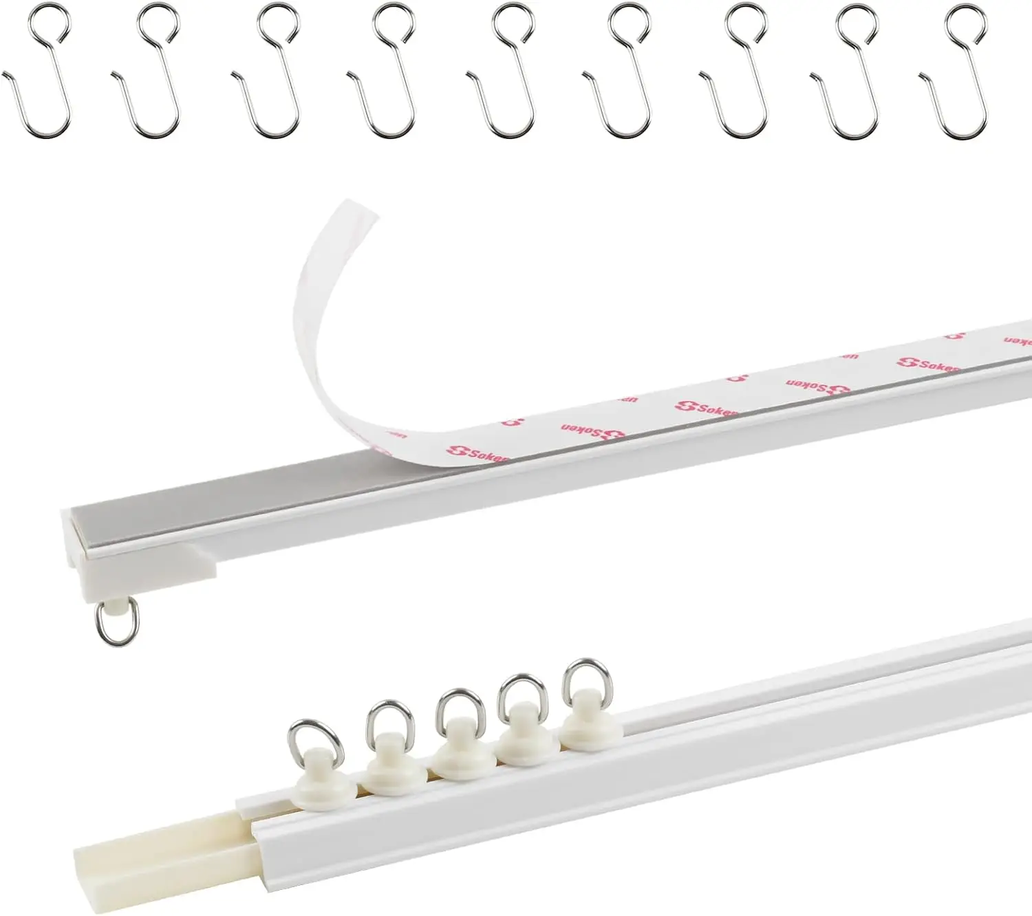 

Самоклеящийся карниз для штор на потолок или стену, установка без сверления, длина 18,7 футов с крючками.