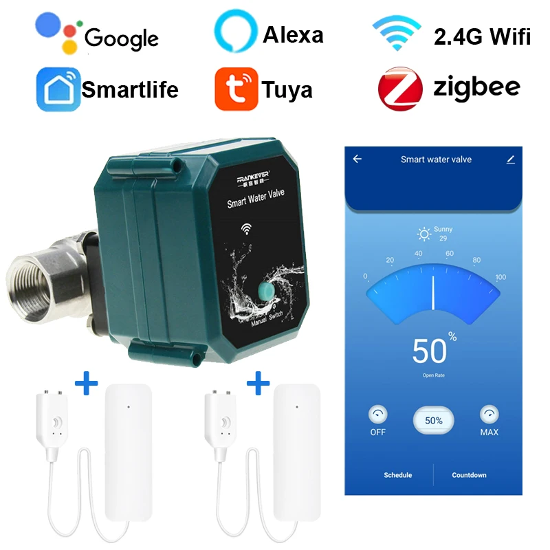 Tuya Zigbee Wifi Klep 0% Tot 100% Water Open Snelheid Intelligente Kogelkraan Automatisering Controller Waterlekkage Sensor Smart Leven