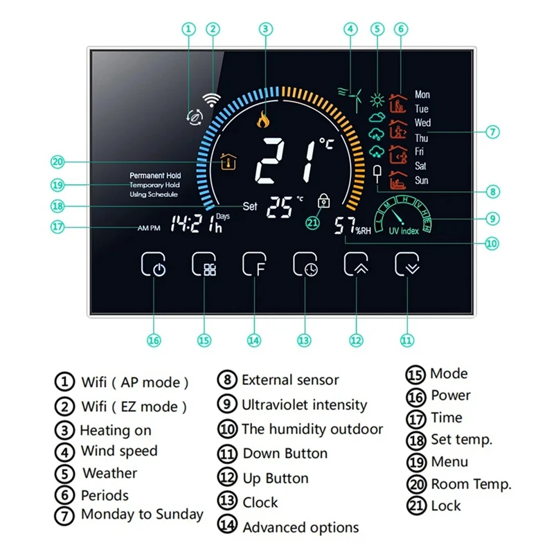 Smart Tuya Alexa Sprachsteuerung Smart Programmierbare Thermostat APP Steuerung LCD Wasser/Gas Kessel Heizung Schwarz Wifi Einfache Installation