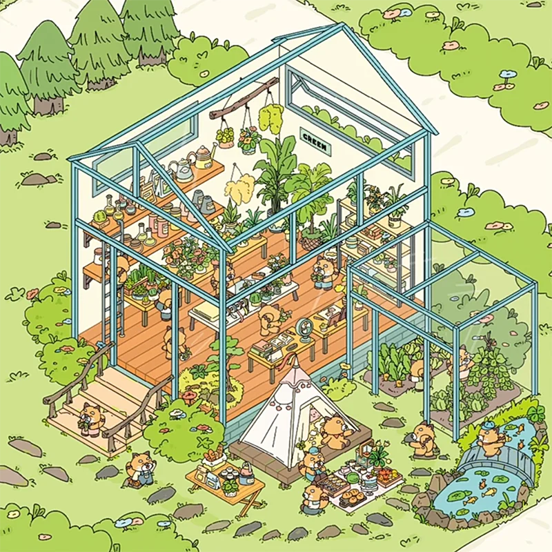 Card Lover 4 Pcs [Bear Town Series] 2.5D Landscaping Deco Stickers Double Layer Waterproof Sticker Paper  Material Scrapbook Kit