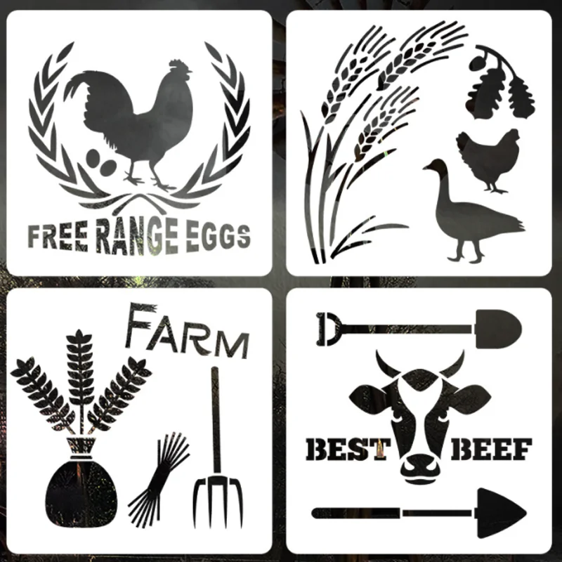 19pcs Farm Animal Sign Stencils Set DIY Wall Art Scrapbooking Coloring Embossing Album Decoration Painting Templates Kit