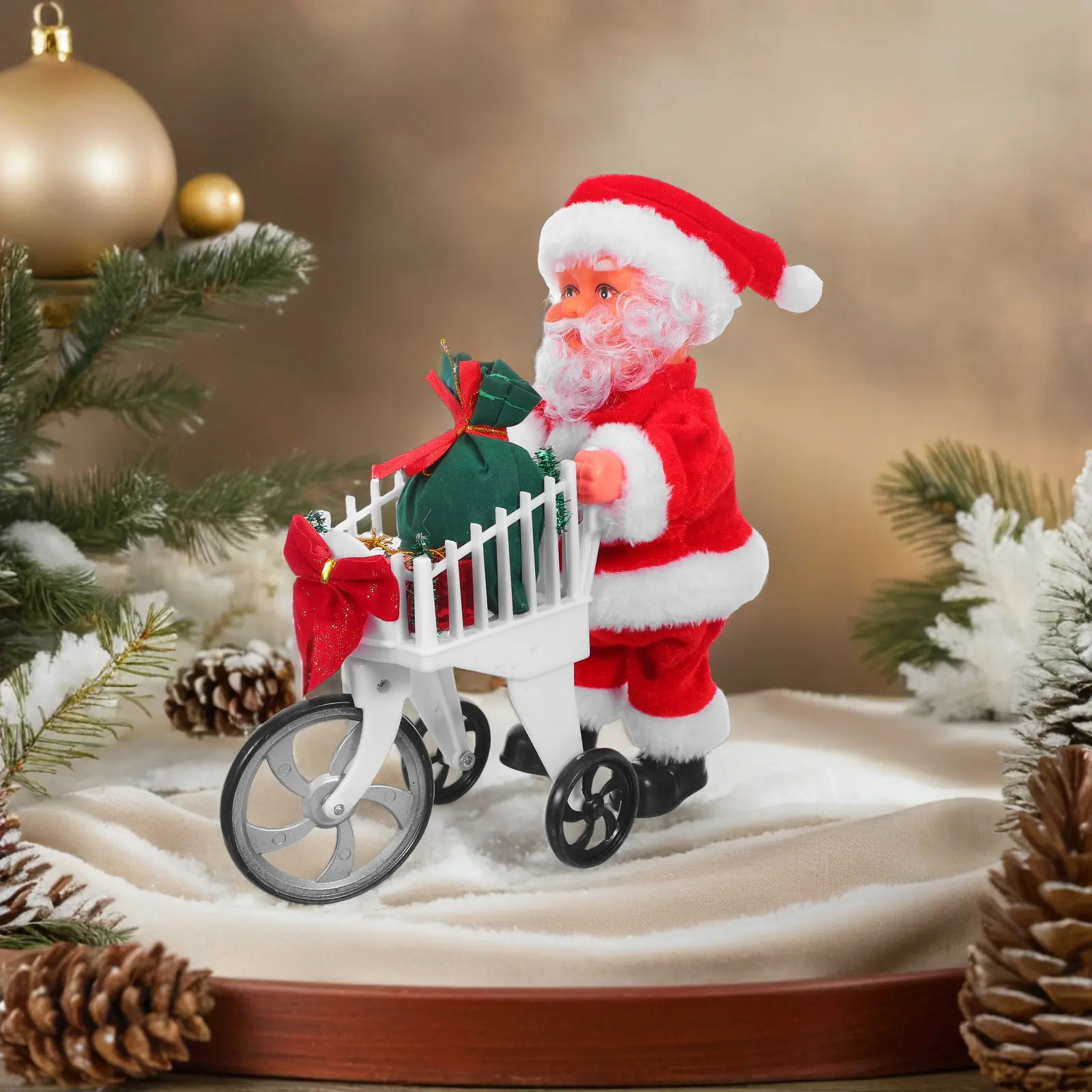 Interactive Santa Holiday Figure Featuring Shopping Cart Movement and Christmas Music Joyful Seasonal Decoration for Table