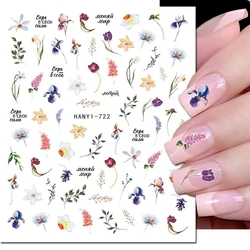 Autocollants 3D pour Nail Art, décalcomanies adhésives à motif de fleurs violettes séchées, orchidées, µ, décoration pour manucure et pédicure