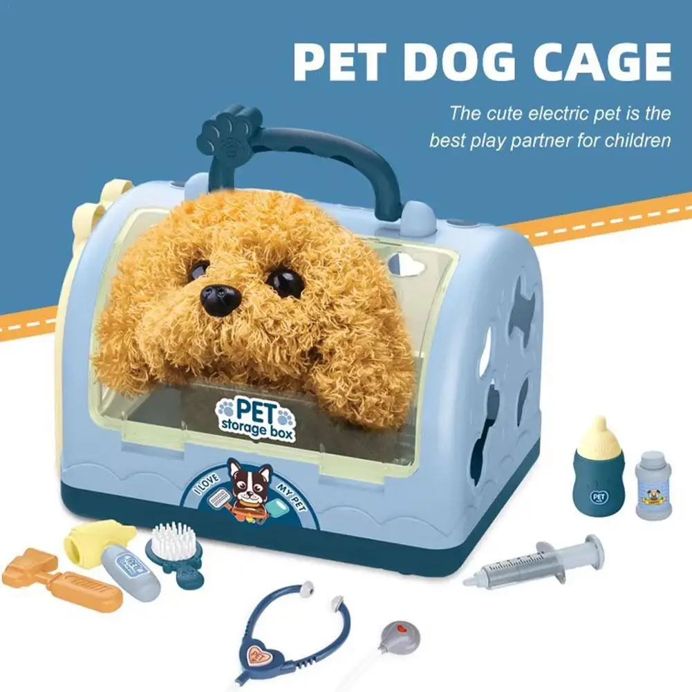 Giocattolo di peluche elettrico Cucciolo Casa per animali domestici Giocattoli interattivi genitore-figlio Giocattolo animale che cammina scodinzolante Regalo educativo per bambini