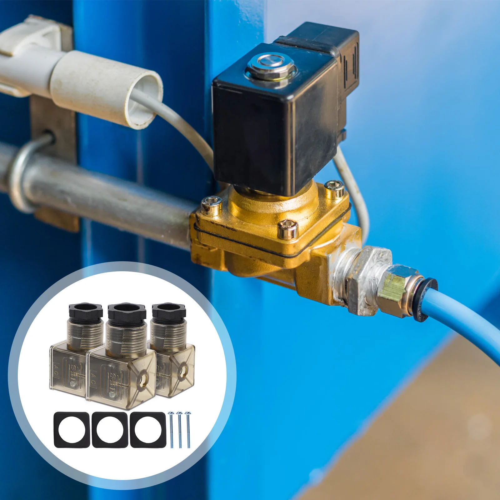 

3Pcs Brown 3 Prong Junction Box with Indicator Light Solenoid Coil Connector for Din 43650 Hydraulic Valve Plug