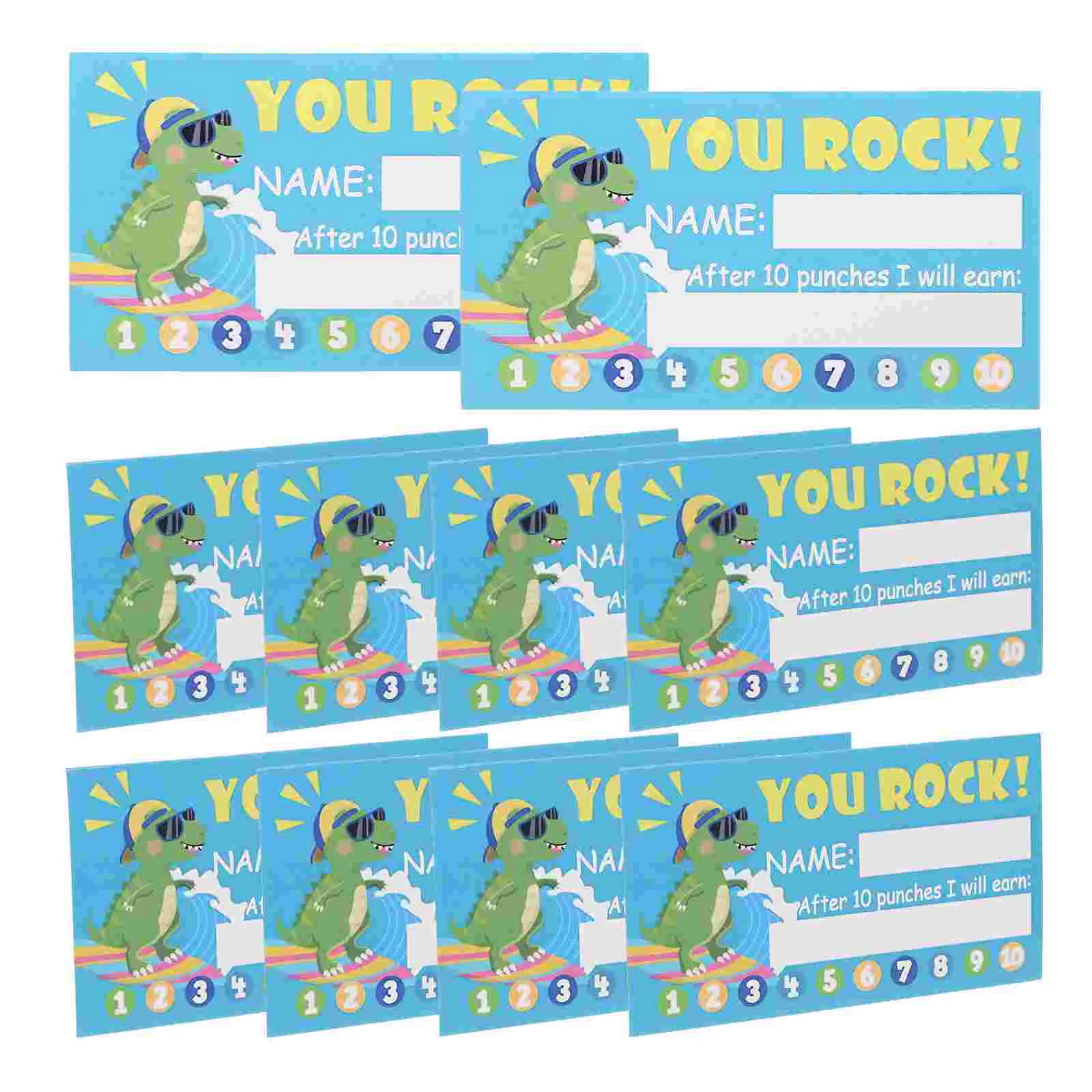 250 Pcs Children's Punch Cards Accumulating Teaching Prop Small Bonus Light Green Cartoon Encouraging Reward for Kids Student