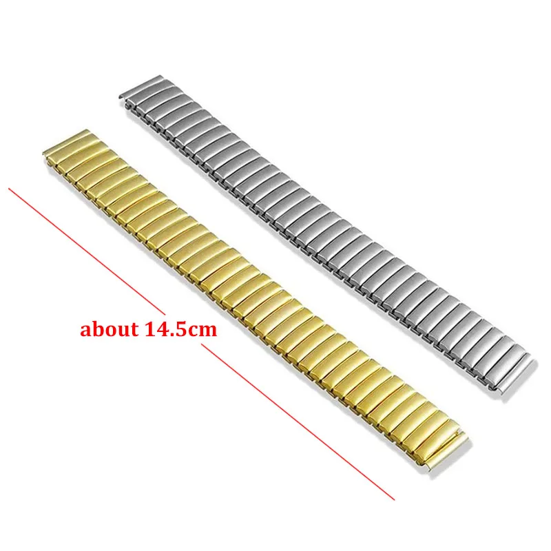 12mm 14mm 16mm 18mm 20mm 22mm Elastic Stretch Expand Stainless Steel Watch Band Universal Metal Watch Strap Silver Gold Bracelet