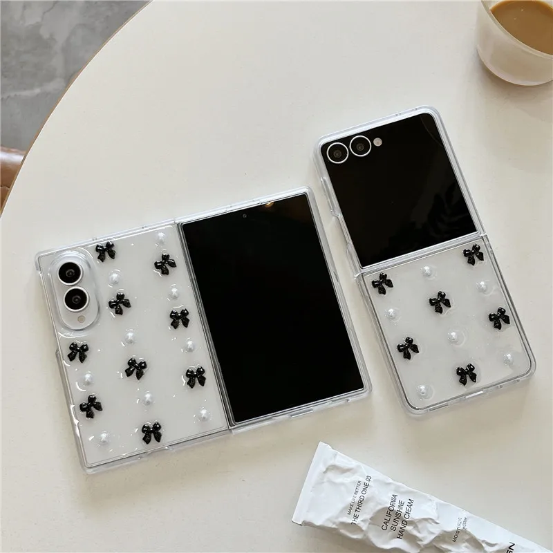 Gitter 3D Cute Bowknot Pearl Phone Case For Samsung Galaxy Z Flip8 Flip7FE Flip6 Flip5 Flip4 Flod8 Ultra Fold7 Fold6 Fold5 Fold4