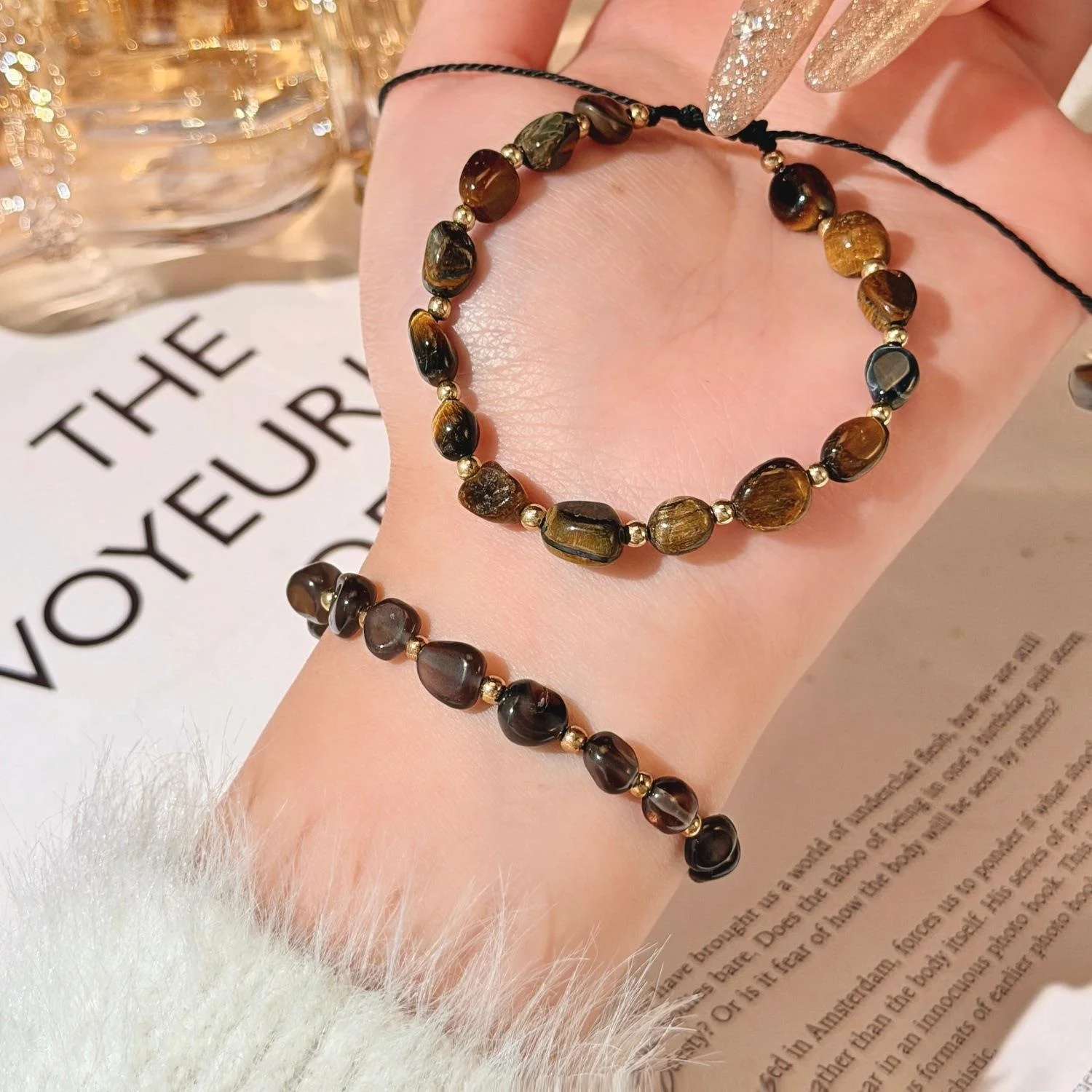 

Браслет с камнем «Тигровый глаз» в стиле ретро, женский подарок l хрустальные бусины ручной работы, модные ювелирные изделия из Гонконга Sle