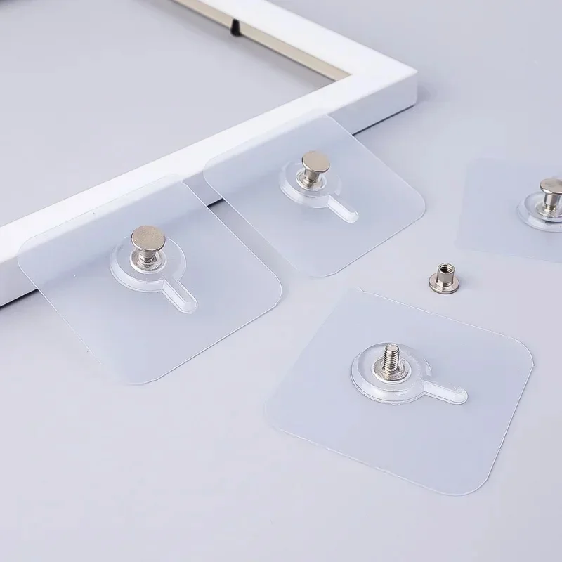 10/30/60Pcs Self-adhesive Hooks Photo Frame Clock Hanging Holders Transparent Wall-Mounted Screw Hook Kitchen Bathroom Hangers