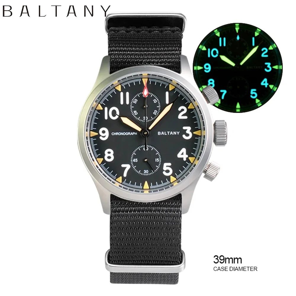 Baltany Quartz Watch Retro Multifunction Military Chronograph Watches Stainless Steel Case Fabric Strap watch for men S205033