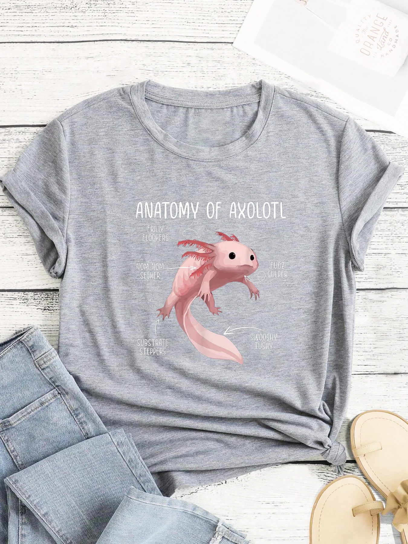 Anatomy Of Axolotl For  Aquarium Pet Animal Short Sleeve Pattern Women\'s Summer T-Shirt Women\'s Printed Summer T-Shirt