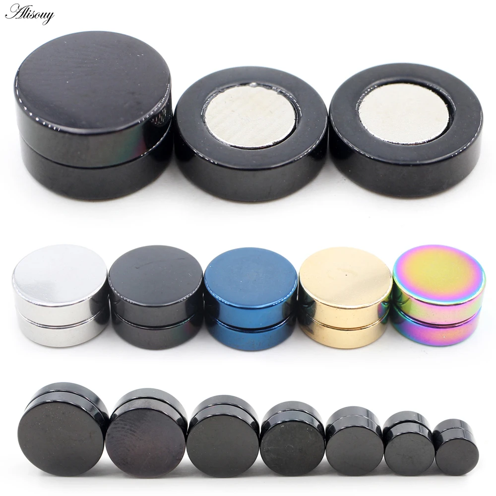 Alisouy 2pcs Punk Mens Strong Magnet Magnetic Ear Stud Set Non Piercing Earrings Fake Earrings Gift for Boyfriend Lover Jewelry