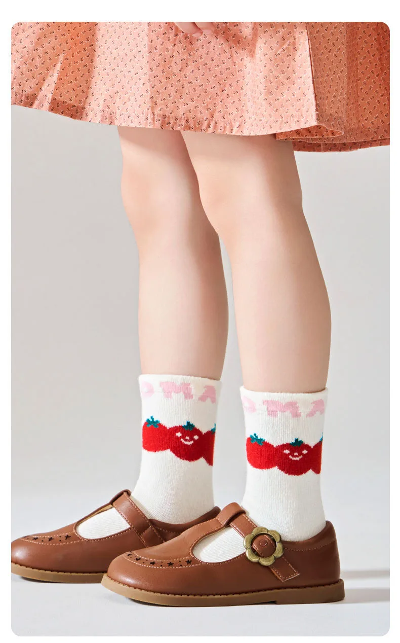 5 Pairs Girls Crew Socks Floral Pattern Children's Socks Autumn Cotton Socks