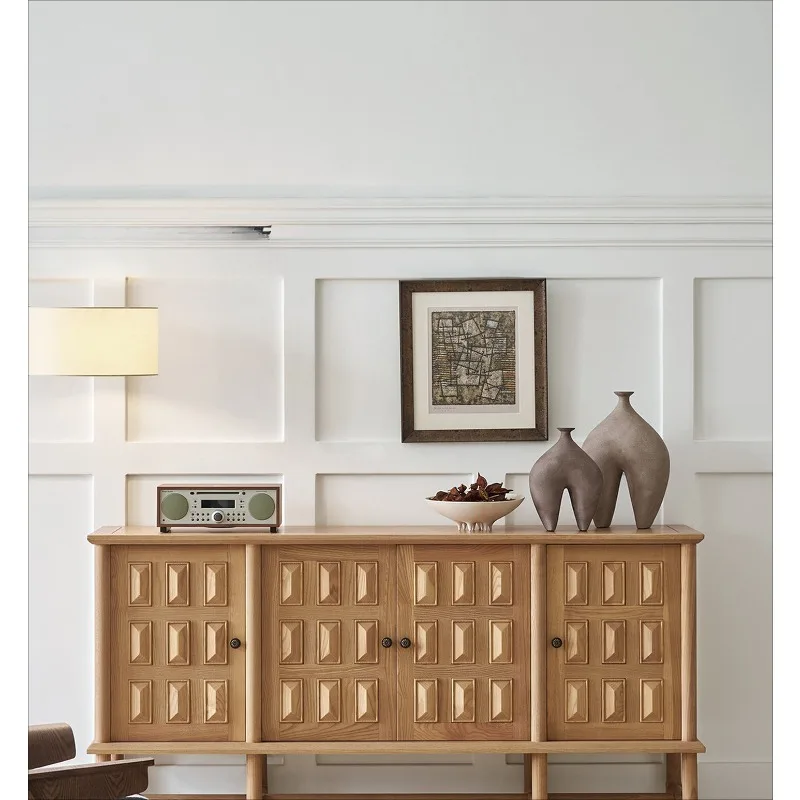

French retro log style living room storage cabinet household entrance solid wood edge cabinet #