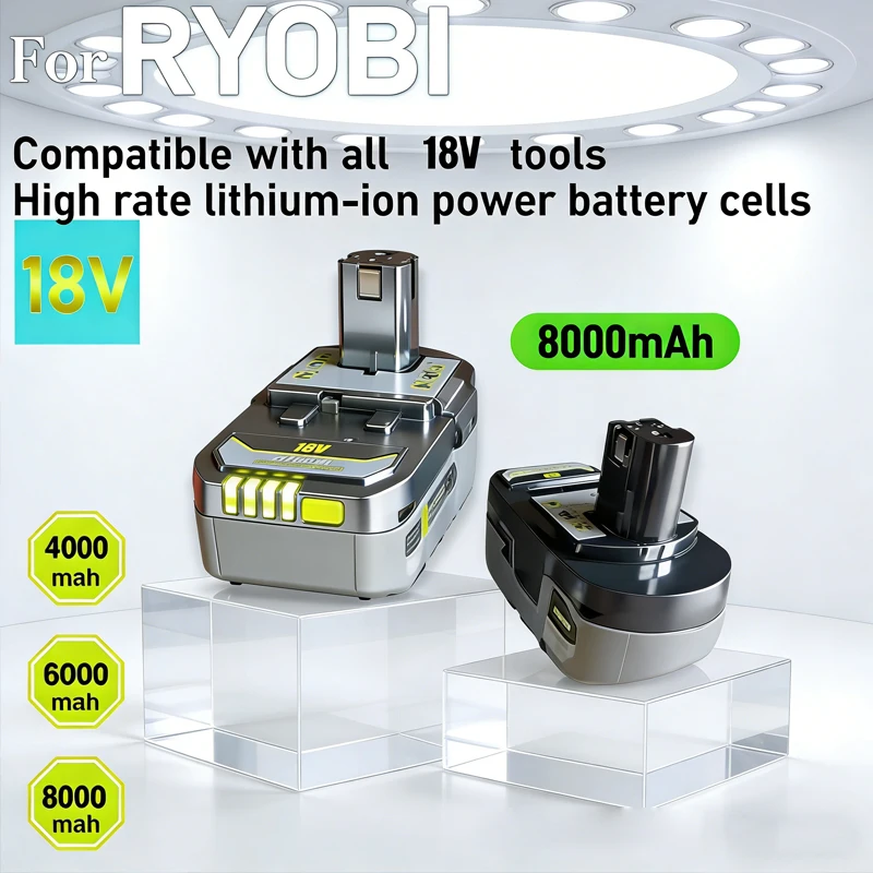 

8Ah For RYOBI 18V One+ Plus Li-Ion Replacement For Ryobi P108 P107 P108 RB18L50 RB18L20 Power Tool Rechargeable Battery