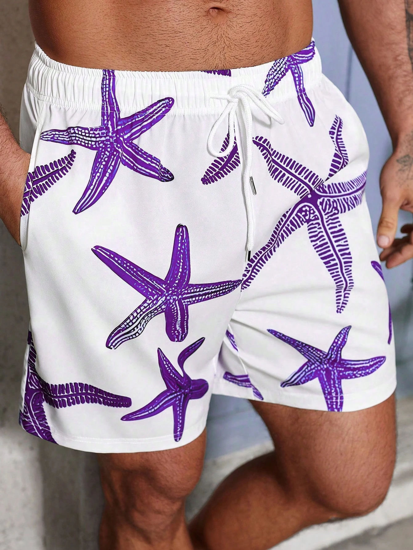 2025 Summer New 3d Starfish Print Men's Street Hip Hop Casual Shorts Men's Summer Swim Shorts Drawstring Casual Shorts