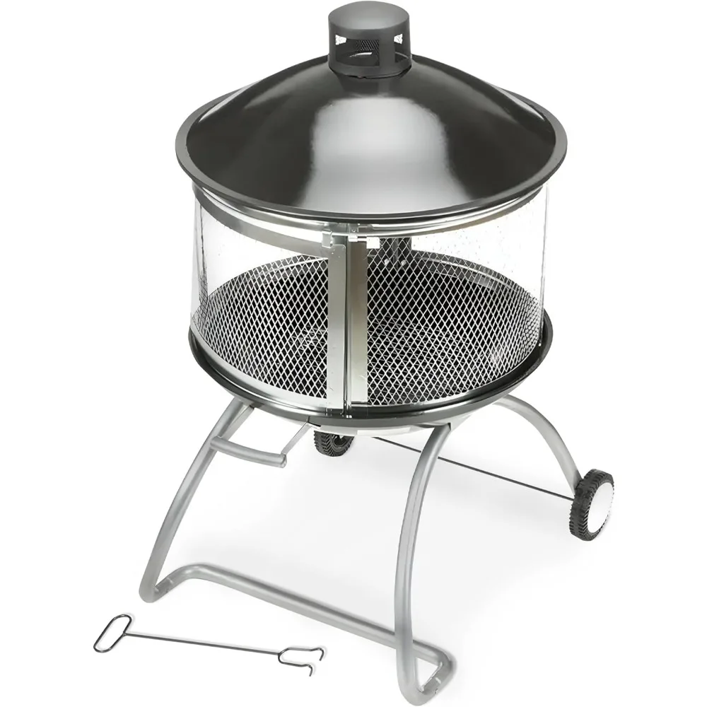 

Four Seasons Courtyard Outdoor Fire Pit with Sliding Door, and Top Lid, 28