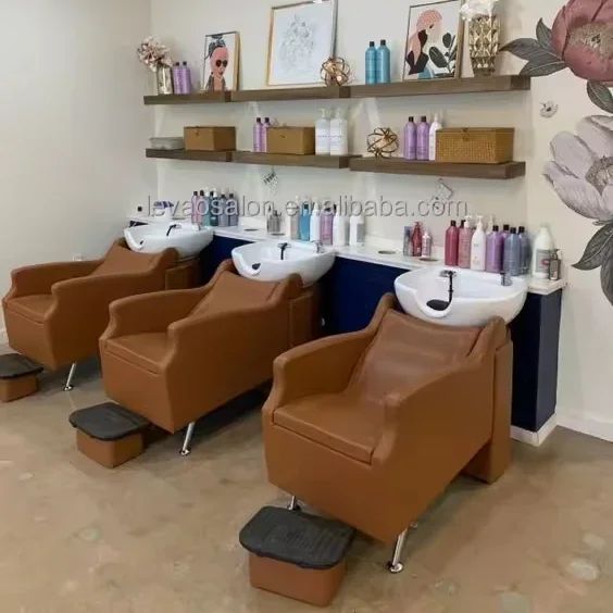 

Modern Luxury Brown Shampoo Chair for Hairdresser Salon Workshop Leisure Beauty Sink Bowl Unit Head Washing Seat