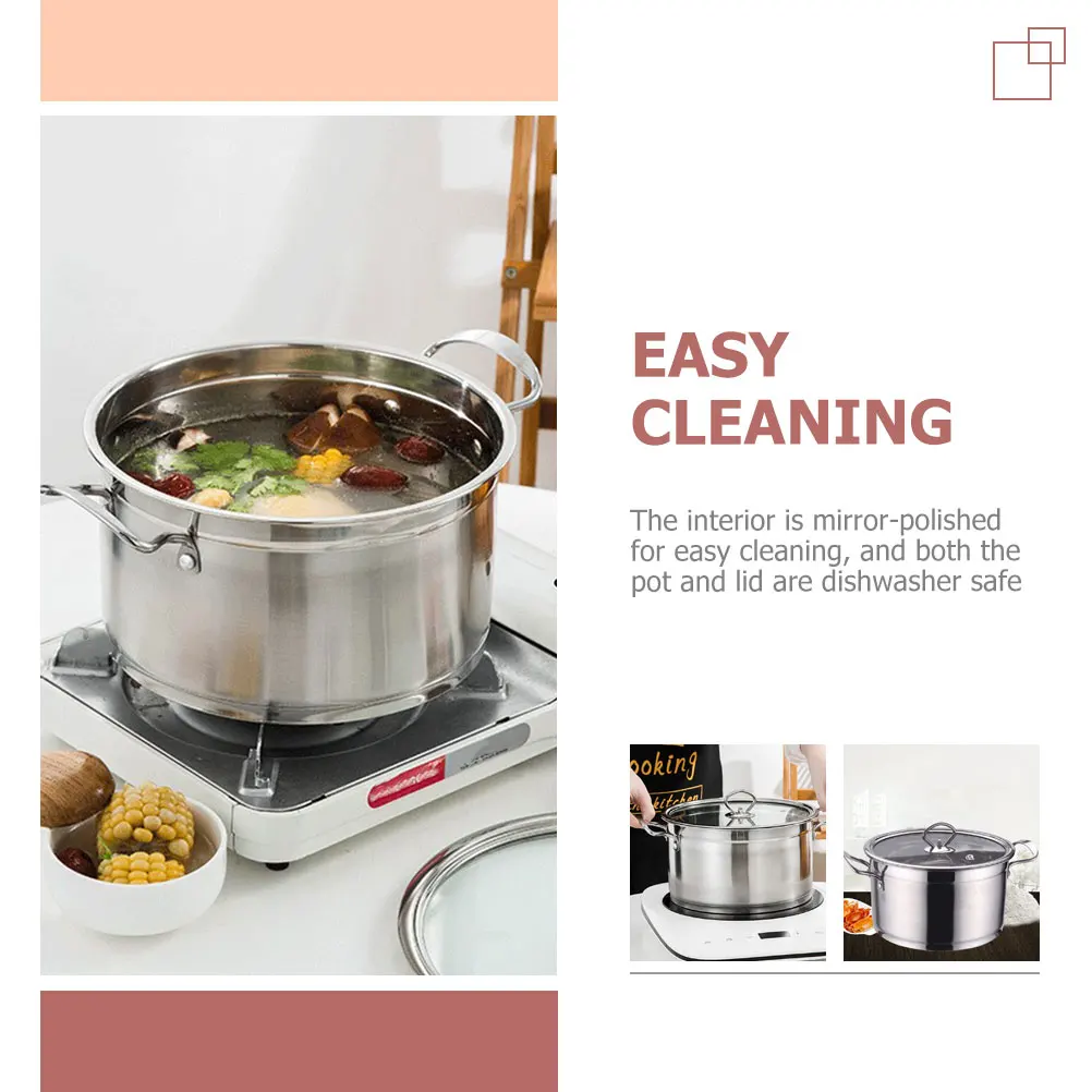 

Stainless Steel Single Base Soup Pot Induction Stove Pan Lid Stockpot Multi-functional Household Cooking Kitchen for Soup
