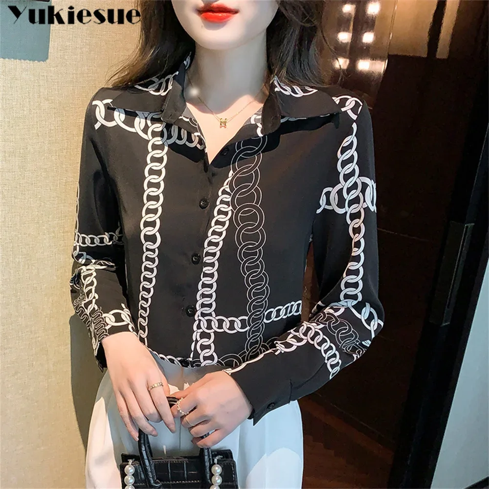 

blusas mujer de moda 2022 summer Top female women shirts printed chiffon Women's shirt Blouses tops Long sleeve Chic woman