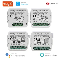 Tuya ZigBee 3.0 Light Switch Module, Smart DIY Breaker 1 2 3 4 Gang Supports 2 Way Control, Works with Alexa Google Home